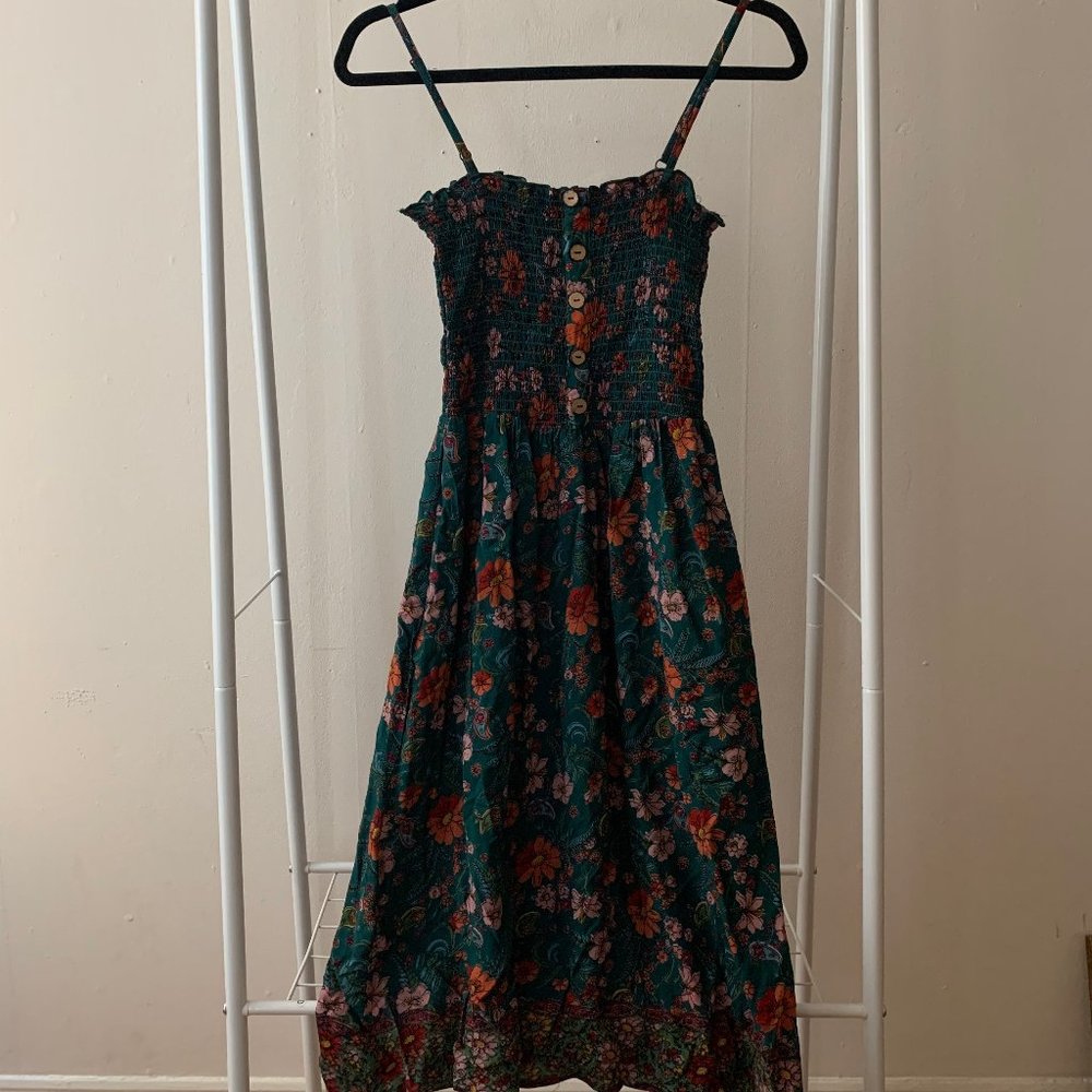 Angie Green Floral Mid Length Spaghetti Strap Dress